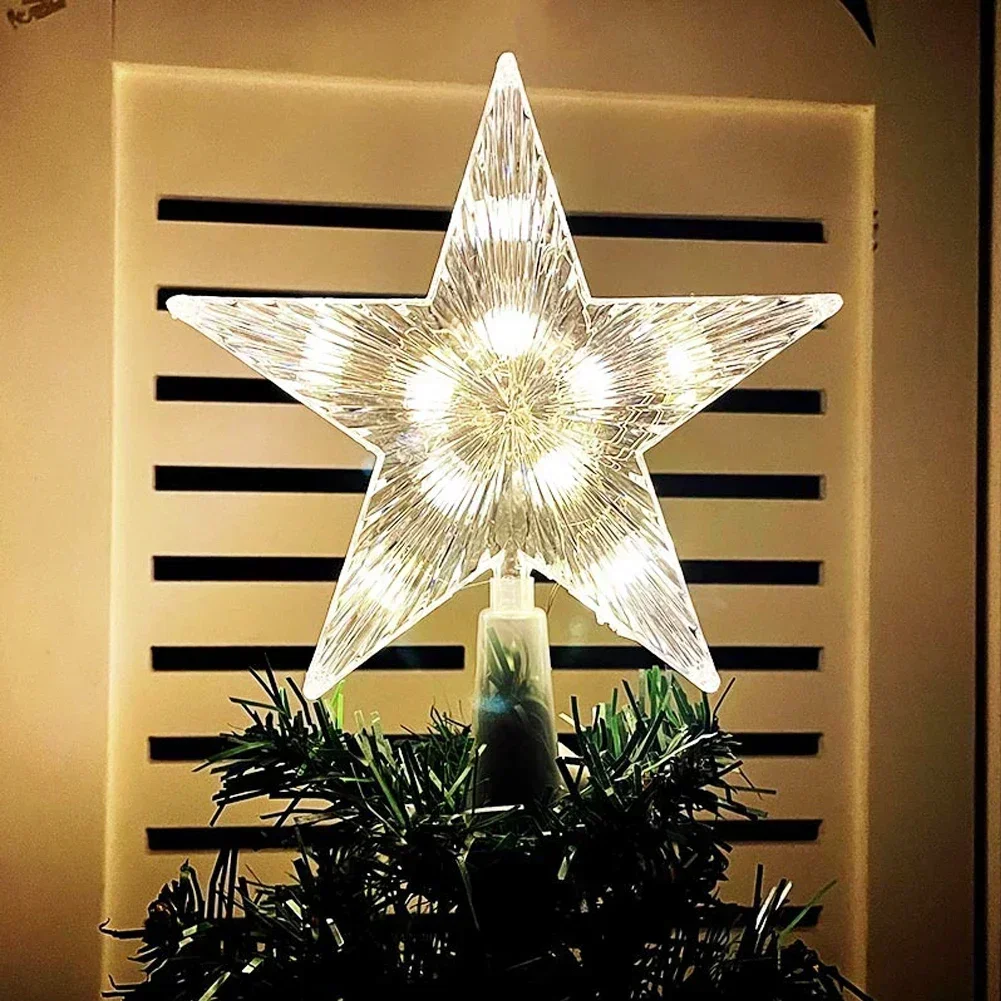 15CM LED Christmas Tree Ornaments Toppers Stars Light for Home Decorations Lamp New Year 2025 Navidad Garland Lamp String Light