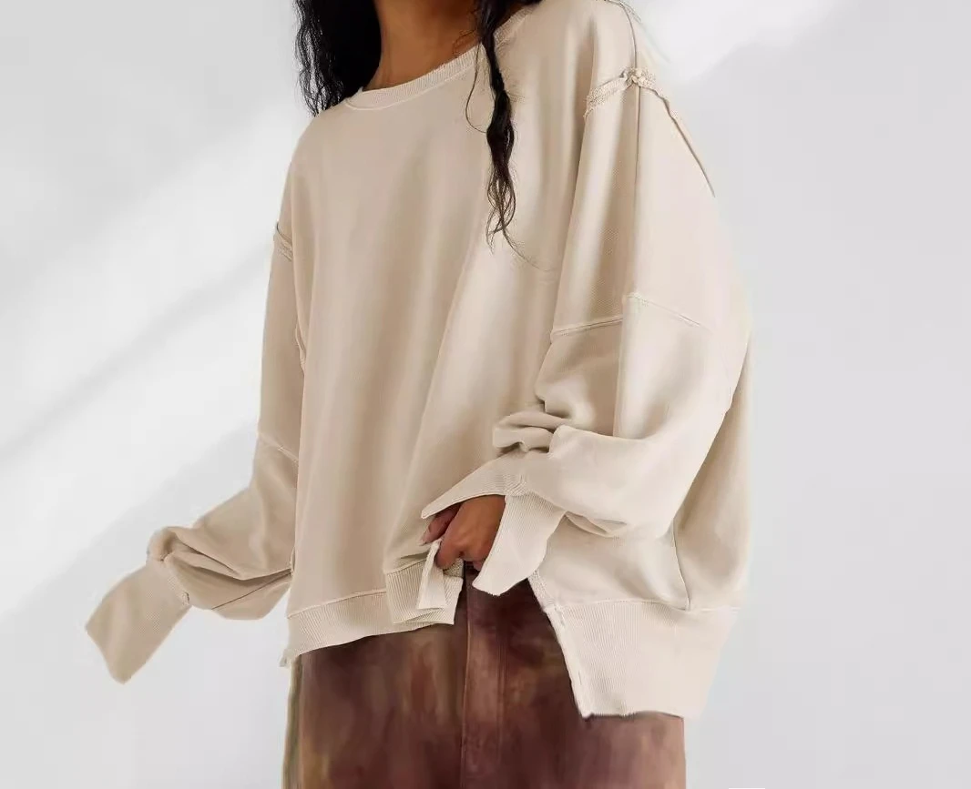 2025 Round Neck Hoodie Women's Sports Base Sweater Knitted Sweater Long Sleeved Top