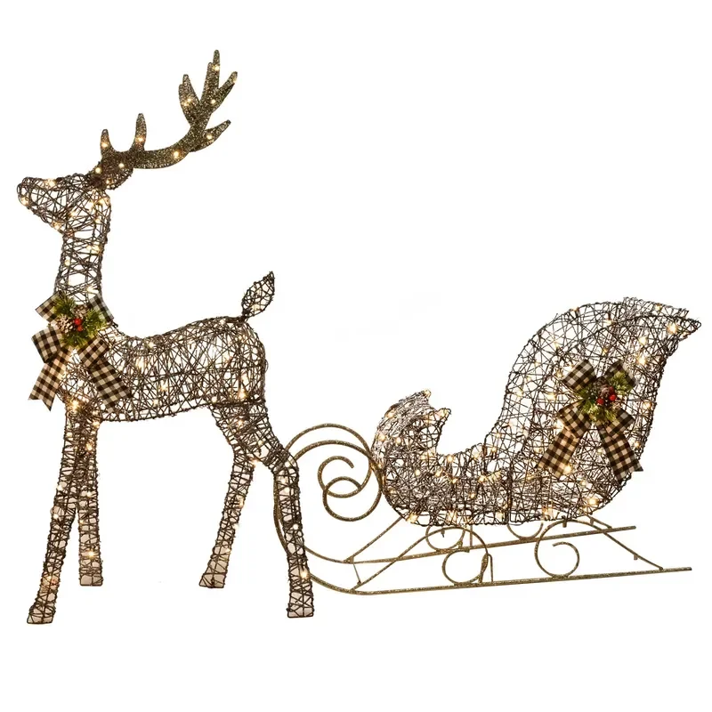 for New Brown Reindeer Pulling Sleigh Christmas Lights Outdoor Yard Decoration Ready to Ship