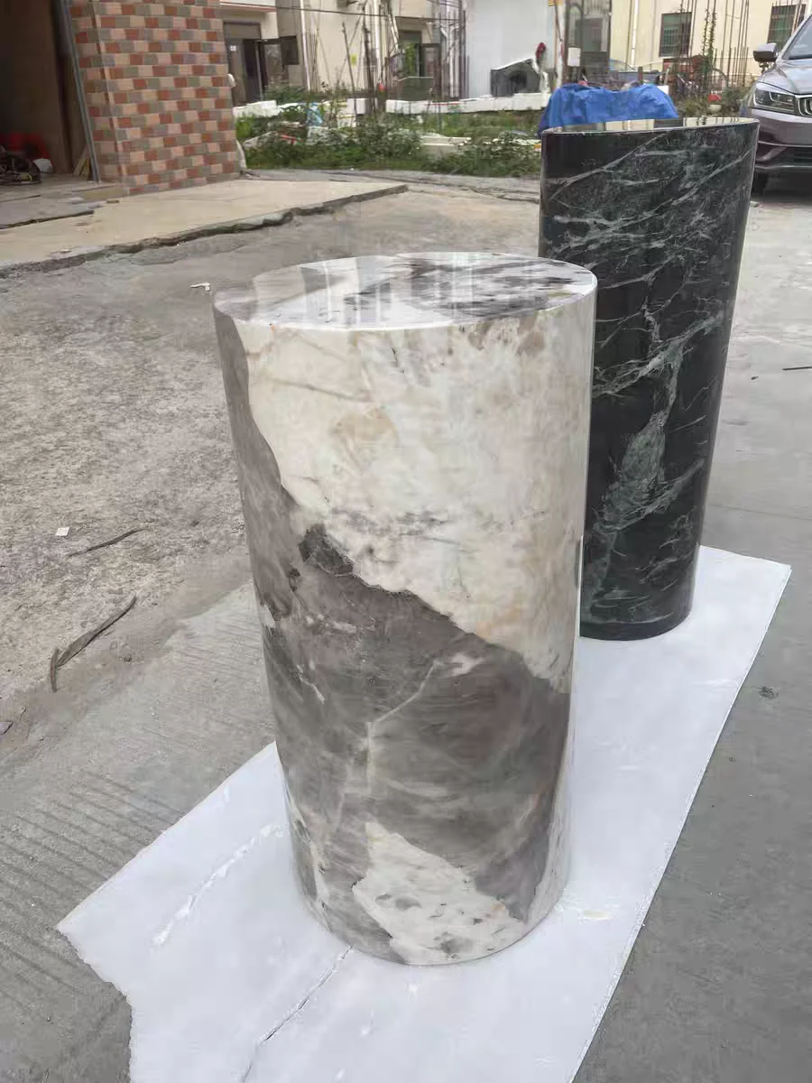 # # Custom Design 100% Natural Stone Handmade Side Table Round Column Plinth Corner Marble End Table