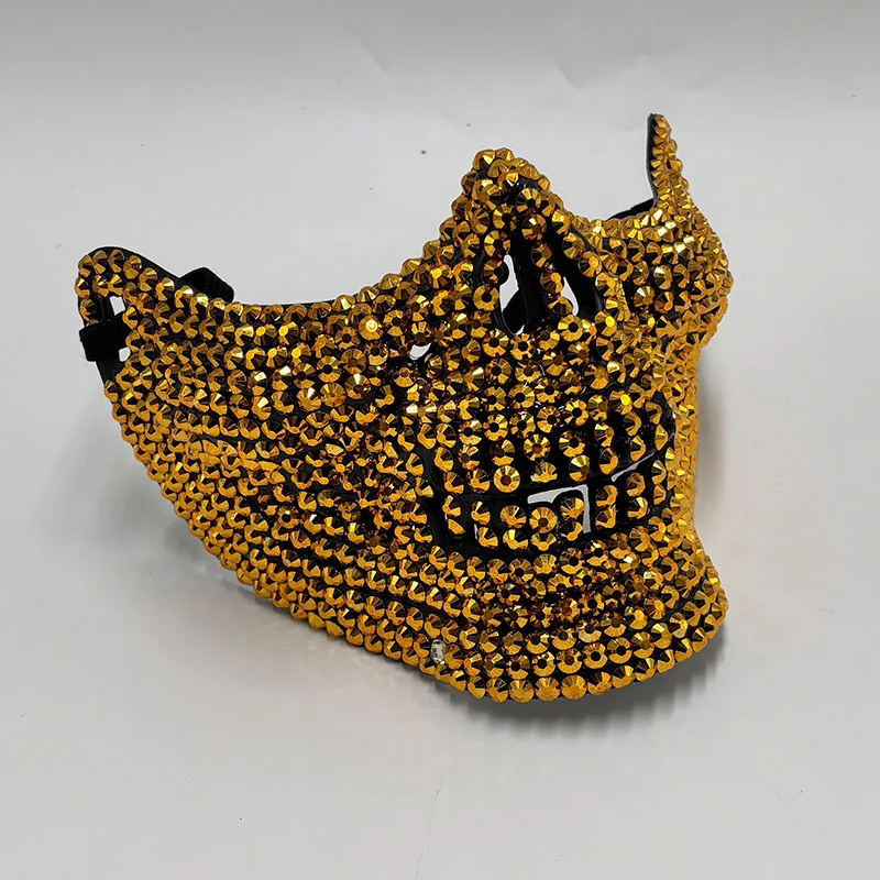 Rhinestone Half Skull Mask for Men Women Masquerade Party Cosplay Costume Accessory Ghost Face DJ Stage Crystal Bling Mask