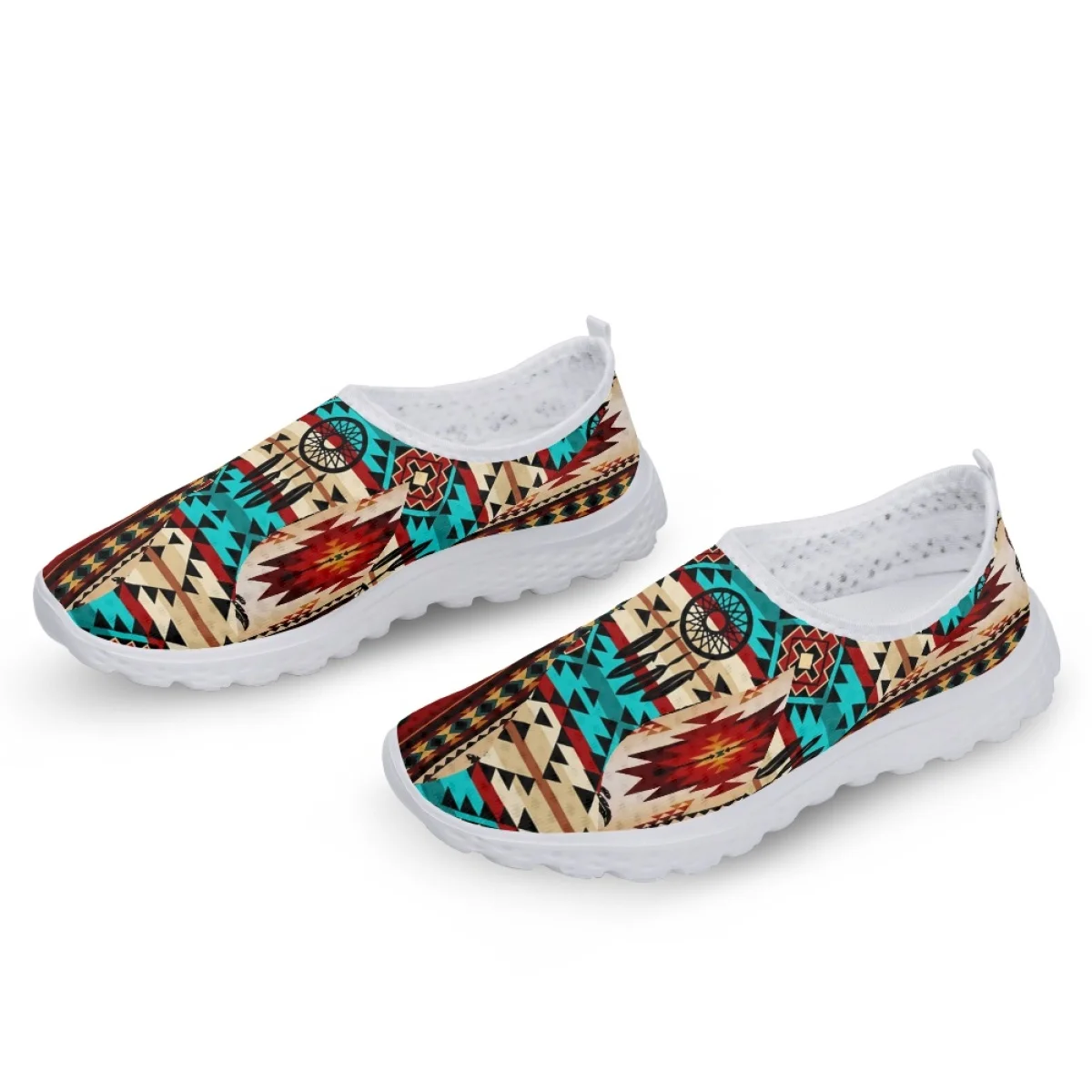 Summer Breathable Mesh Shoes Tribal Aztec Design Women's Flat Shoes Casual Slip-on Sneaker Horse Tribal Girl Zapatos De Mujer