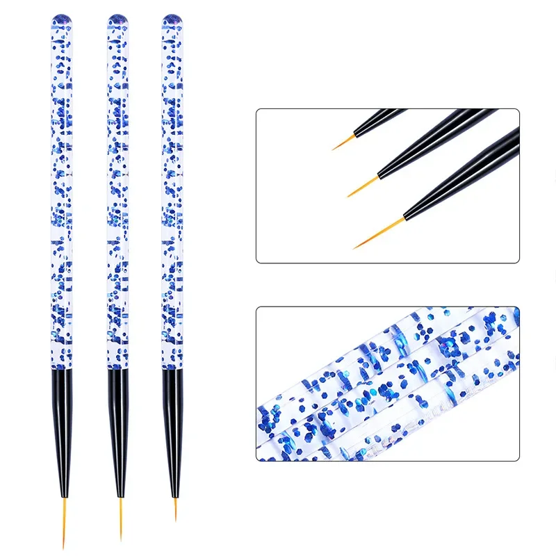 3Pcs Nail Art Brush Set Liner for Flower Design Gel Polish Fine Detailing DIY Manicure Decoration Tool Kit