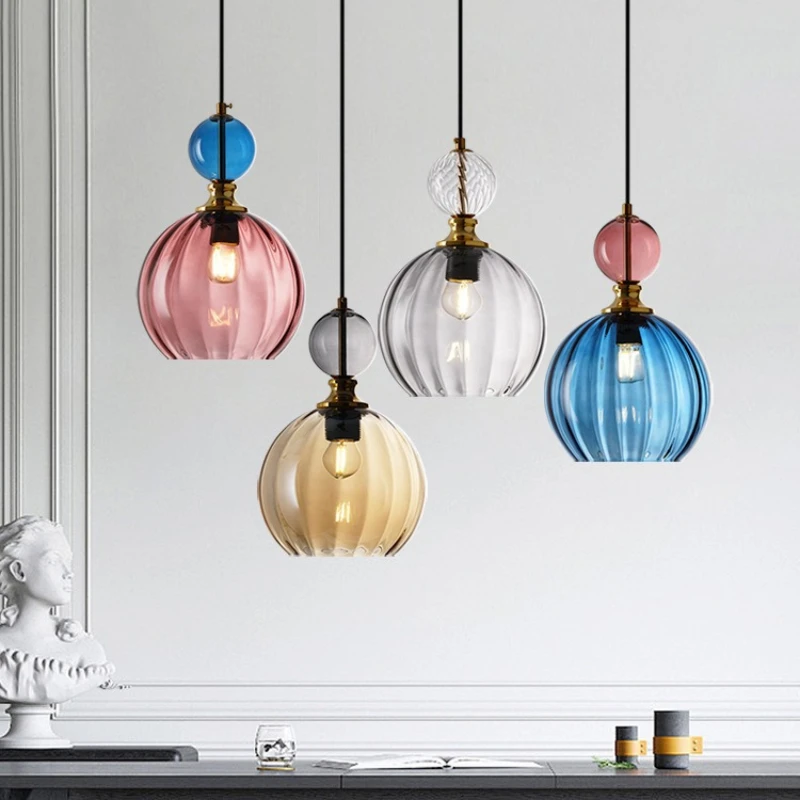 

Modern Led Pendant Lights Hanging Glass Ball Lighting Restaurant Colorful Bedside Bar Chandelier For Decoration