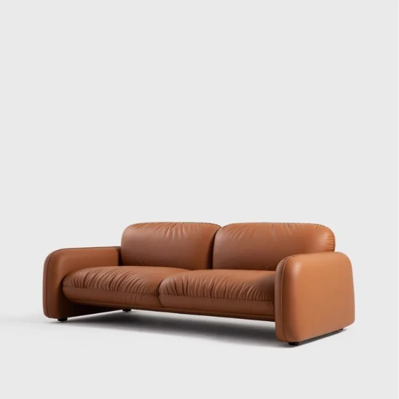 

Microfiber leather simple three-person designer brown suspended living room apartment homestay leisure style sofa