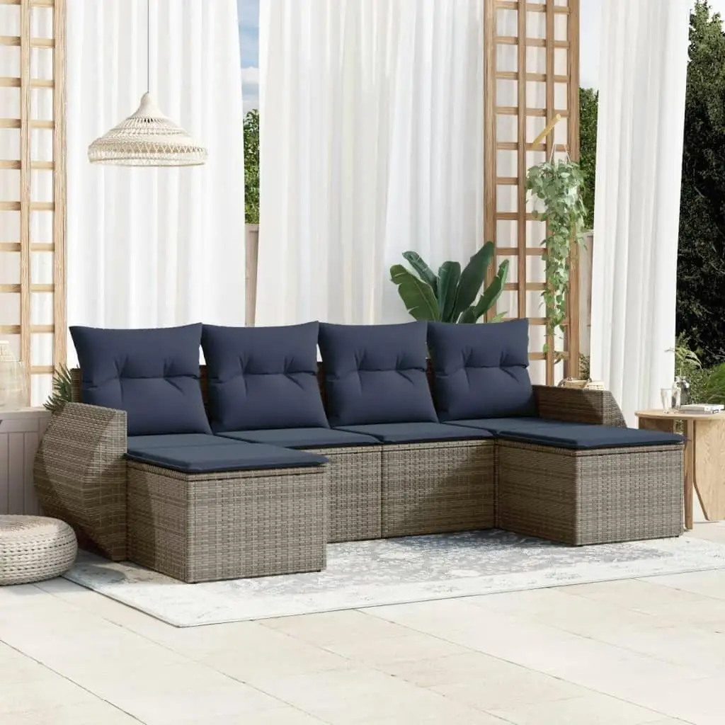 

6 Piece Outdoor Patio Sofa Set with Cushions Gray Wicker Rattan Furniture