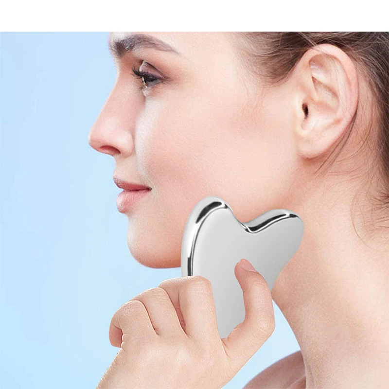 1 szt. Narzędzie do masażu Gua Sha ze stali nierdzewnej, naturalne uniwersalne srebrne metalowe narzędzie do masażu twarzy Gua Sha, pielęgnacja skóry