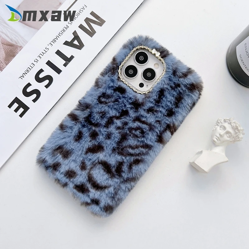 Fashion Plush Fur Phone Case For iPhone 14 Plus 13 12 11 Pro Max mini XS MAX XR X 8 7 6S Plus Leopard Fluffy Soft Case