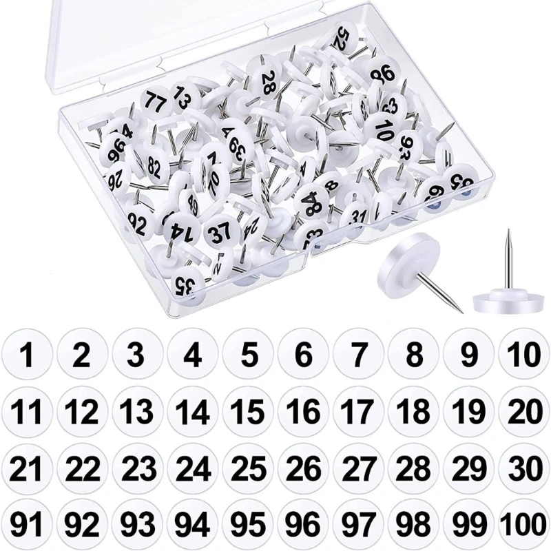 100Pcs Numbered Thumbtacks Numbered Pushpins Map Pins for Bulletin Boards Displaying Files Photos Posters L41E