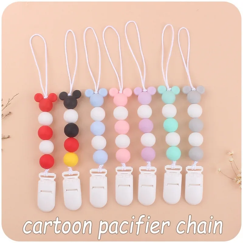 Clip de silicona para chupete de bebé, cuentas de colores, juguetes de dentición de molienda, cadenas fijas anticaída, artículos infantiles Kawaii,