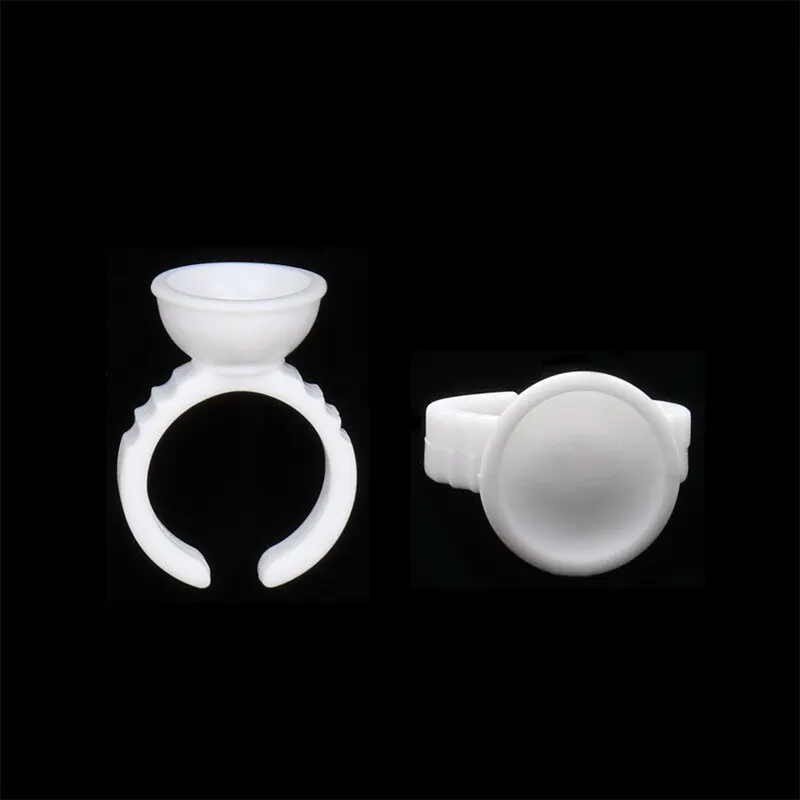 100pcs Disposable White Glue Holder Ring Adhesive Pallet For Eyebrow Tattoo Pigment Eyelash Extension Container Ring Cup image 3