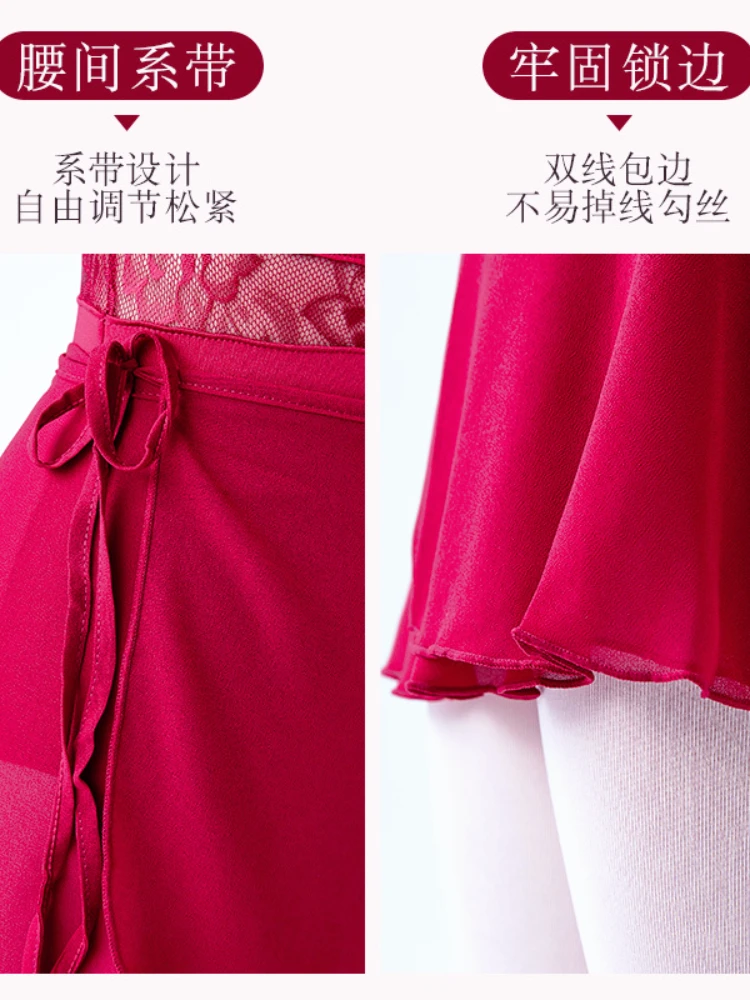 Jupe de Ballet une pièce en mousseline de soie pour femmes, tenue d\'entraînement de ballet, cravate de danse portefeuille