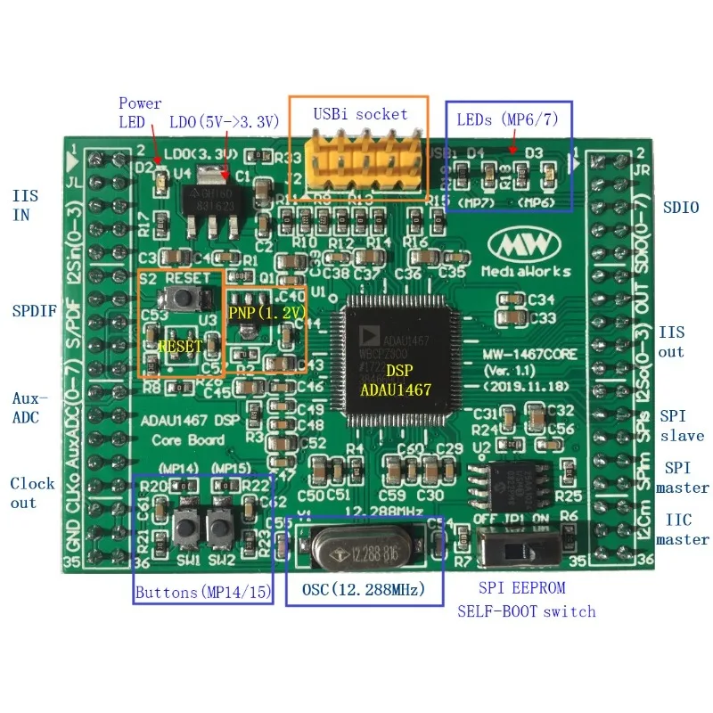 ADAU1467 Development Board ADAU1466/1452 Core Board Is Used for Professional Audio Algorithm Development,