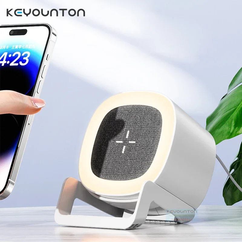 

4 in 1 15W Fast Wireless Charger For iPhone 15 14 13 12 ProMax Buletooth Speaker Touch Sensor Stand Dock with Bedside RGB Lamp