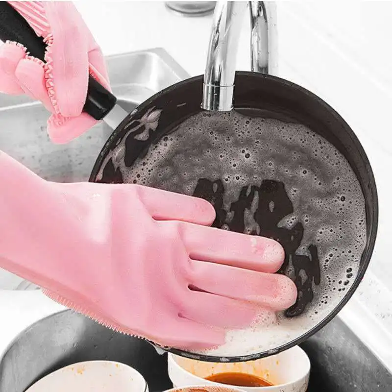 Silicone dishwashing gloves for household use kitchen cleaning gloves car washing clothes washing bathing gloves cleaning tools