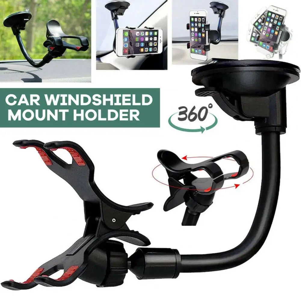 Car Phone Holder Universal 360 Degree Rotation Car Phone Bracket Dual Clip Car Windshield Mount Cell Phone Stand for Desktop