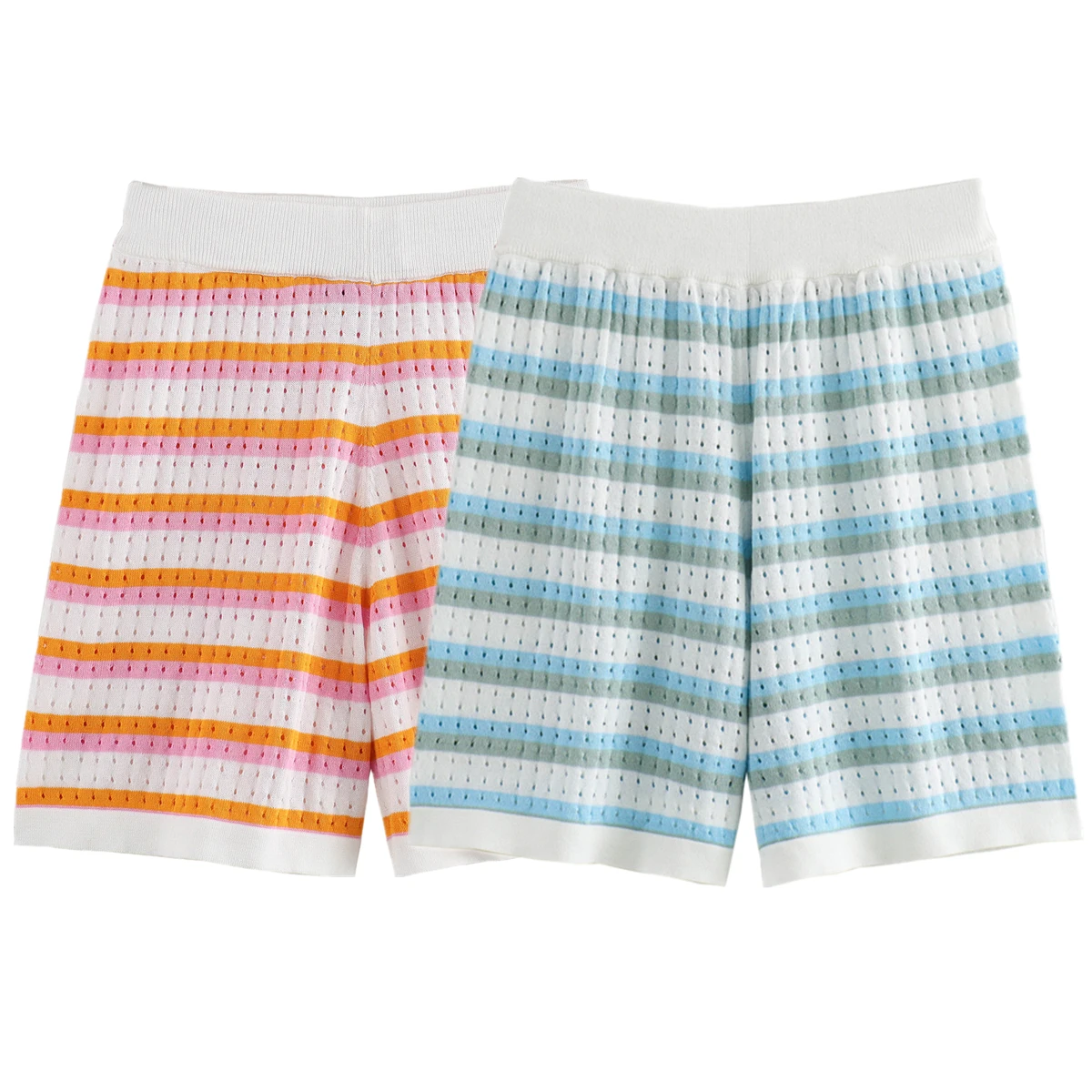 

Dave&Di Summer Shorts Women Vintage Preppy Striped Loose Bermuda High Waist Knitted Hollow Out Shorts Women