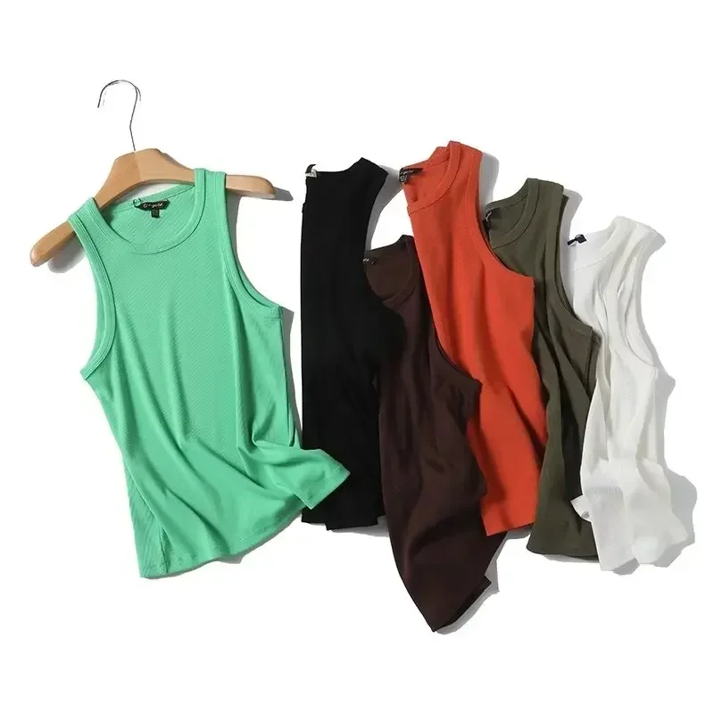 

Women's 2024 Fashion New Casual Joker Vest Retro Sleeveless Round Neck Wide Shoulder Strap Vest Chic Top.