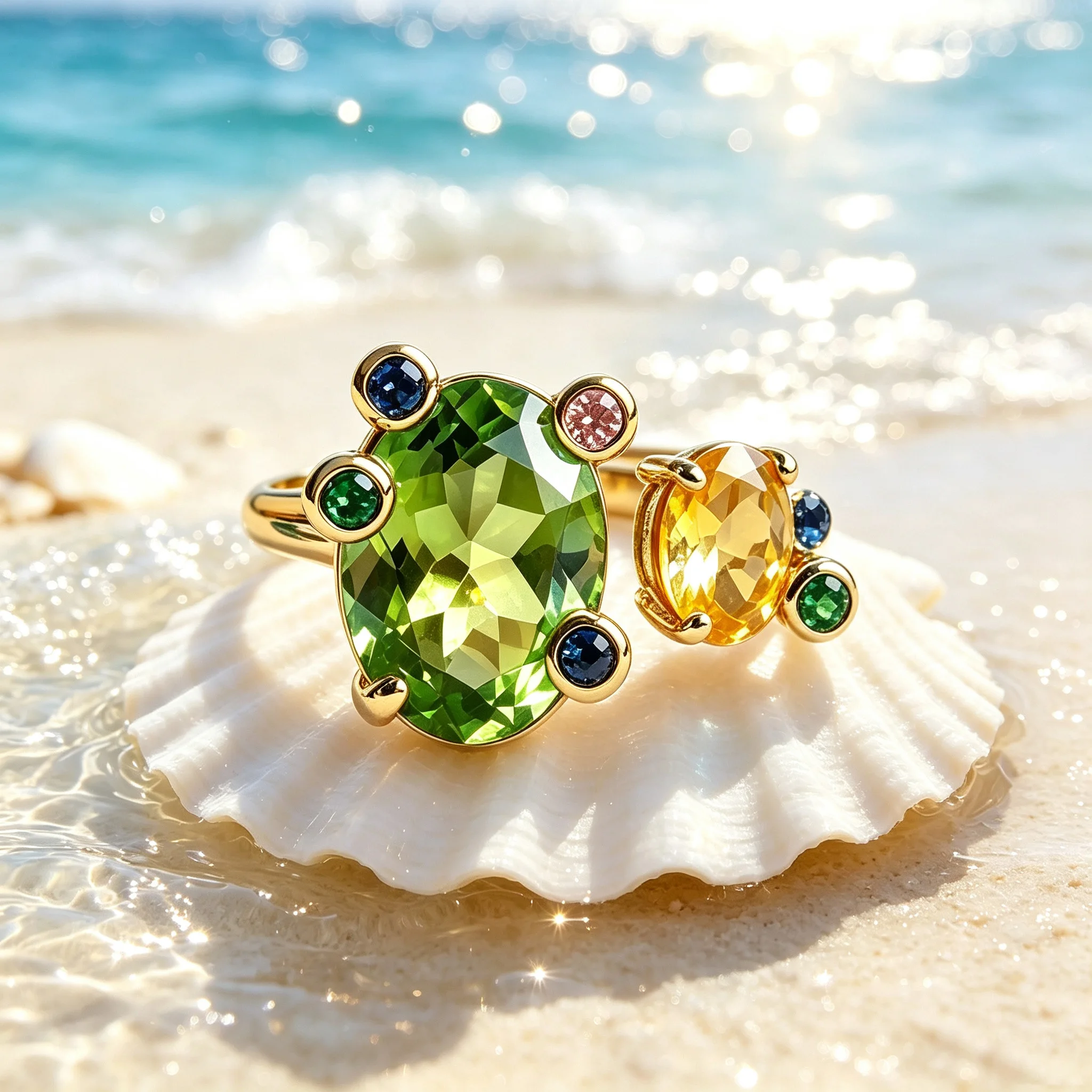 Luxuriöser ovaler Ring mit rosa CZ und mehrfarbigen Edelsteinen, vergoldeter Statement-Cocktailring, eleganter Damenschmuck, Geschenk zum Jahrestag – Detail 4