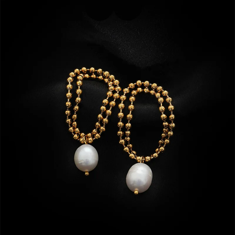 

Ramos pearl Tassel Chain Drop Dangle Stainless Steel Gold Color Earrings Fashion Charm Jewelry Women Party Bijoux New