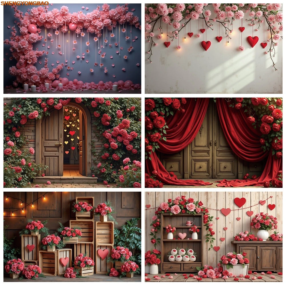 

Valentines Background Photography Balloon Rose Heart Photocall Backdrop Wedding Party Studio Photocall Accessories