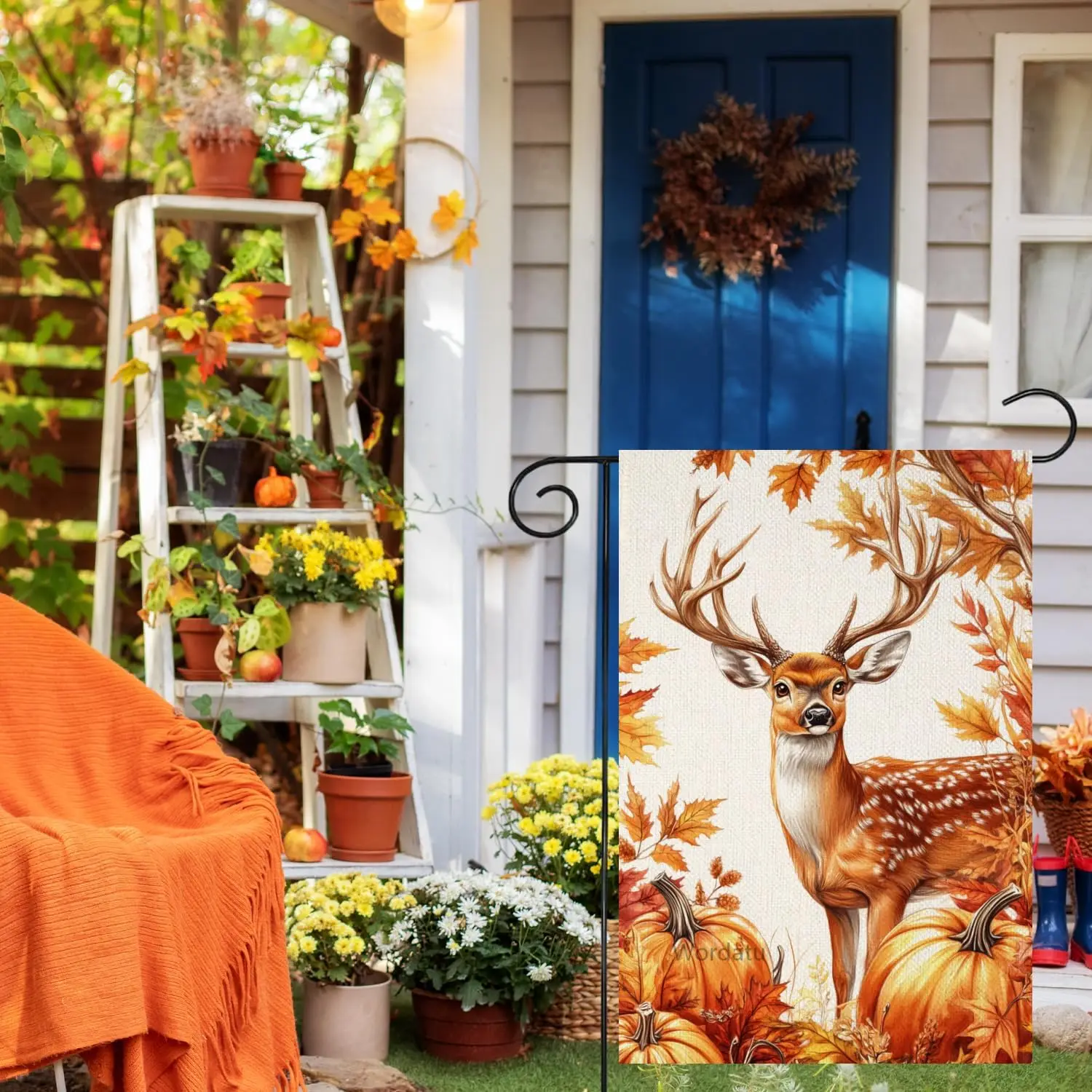 Fall Autumn Deer Garden Flag 12x18 Vertical Double Sided Leaves Thanksgiving Holiday Outside Decorations Burlap Yard Flag (4 WZZ