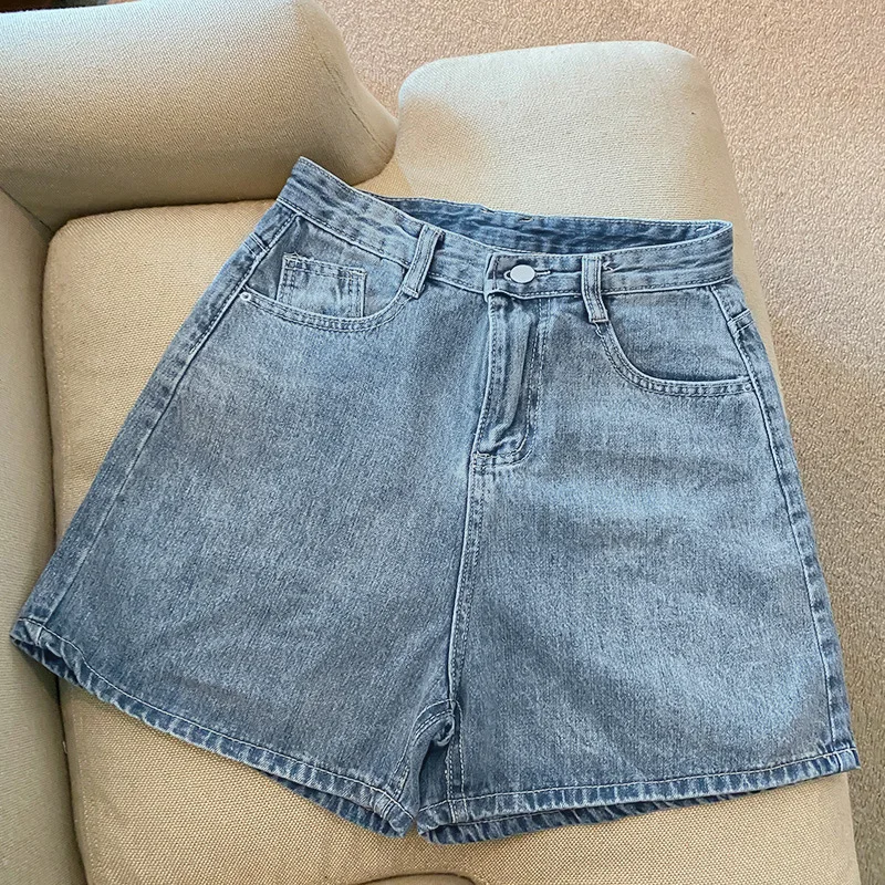 Korean Style High Waist Denim Shorts for Girls Loose Fit Straight Leg PVC Material Unisex Cleanfit Style Casual Pants