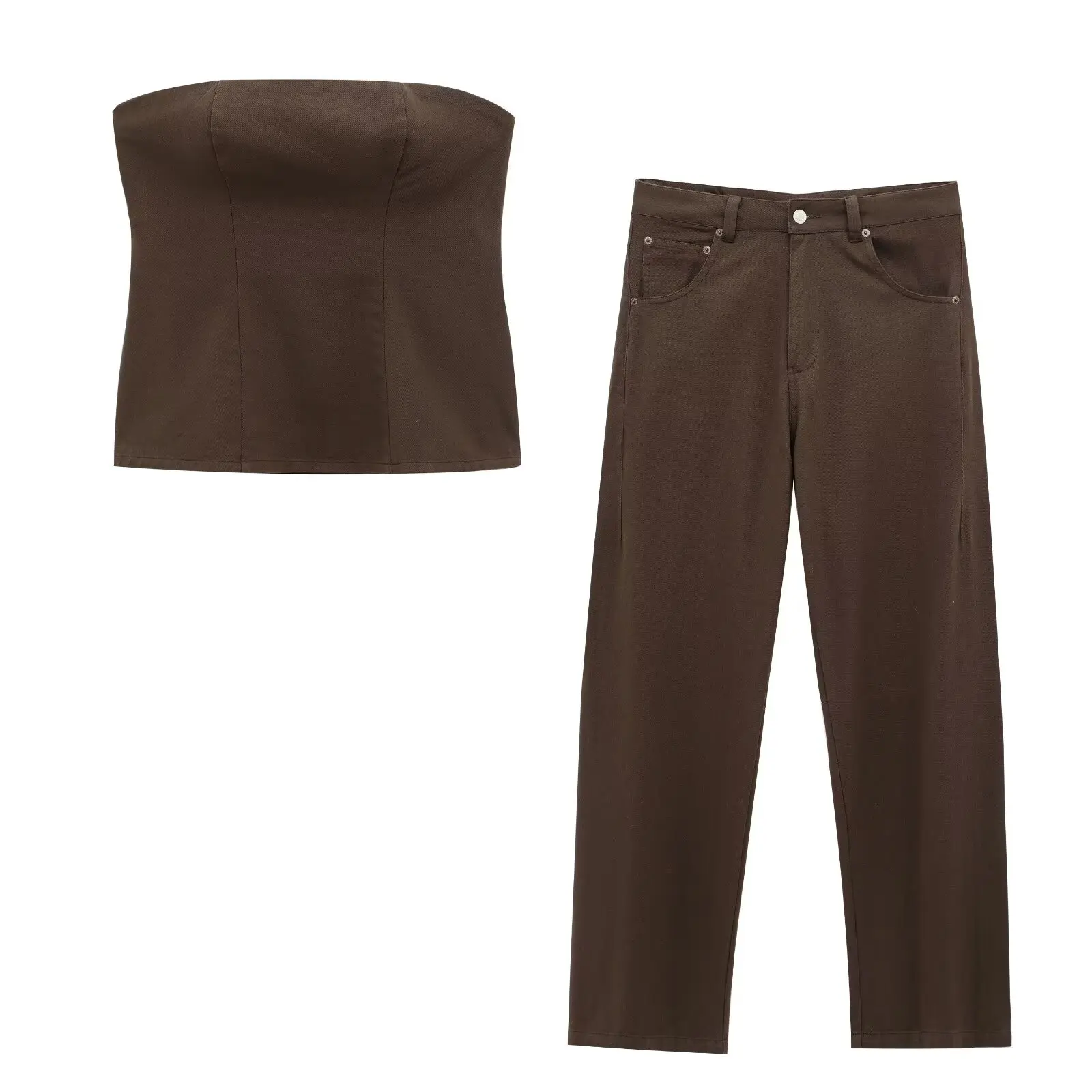 

Taop&Za women's clothing 2025 summer new European and American fashion denim chest wrap tops and trousers 0103060 0103011