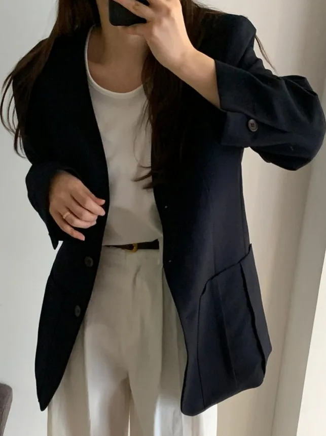

Ele Korean Sle Single Button V-Ne Suit Jaet for Women Autumn 2025 Faionable Long Sve Pure Color Commute
