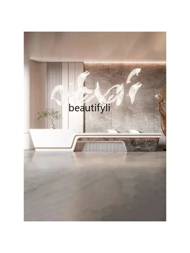 

smt14 New Arrivals Hotel Reception Desk Beauty Salon Reception Desk Cashier Desk Simple Clothing Store Counter Solid Wood Custo