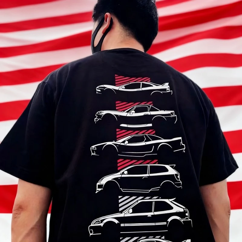 

2025 Summer New Men's JMD Culture Faith TYPER Modified Car NSX Civic DC2 Red Head 100% Pure Cotton Printed T-shirt Culture