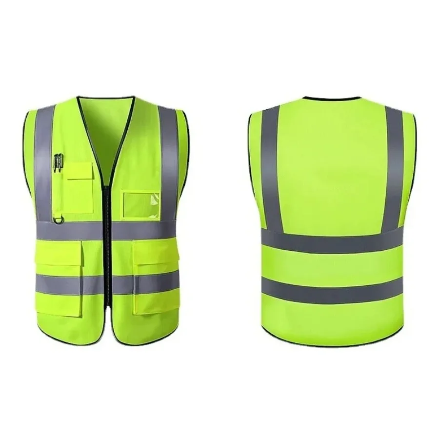 1 Pcs Reflective Safety Vest  Multi-pocket Traffic Vest Breathable Railway Coal Miners Builders Uniform Racing Running Sports