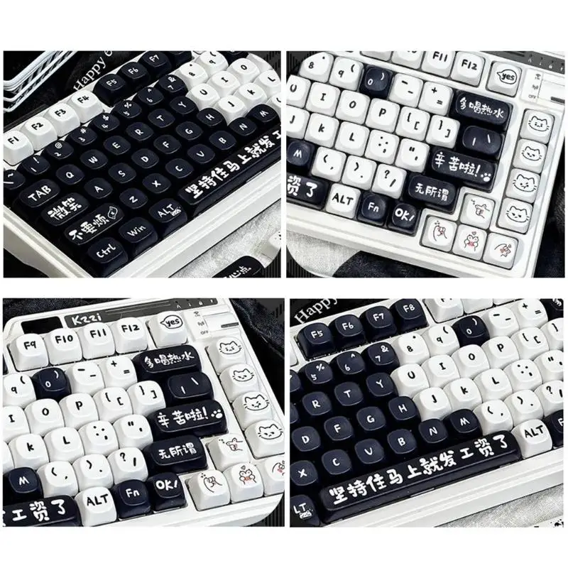 R53C Mechanical Keyboards Keycaps 135keys PBT Material MOA Height Colorful Off Work Cats Theme Customization Keycap Set