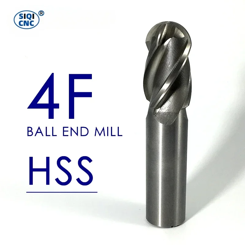 SIQICNC HSS Ball Nose End Mill 2 Flute 4 Flute with Straight Shank Radius 0.5 to R16 Milling Cutter CNC Metal Machining Tool