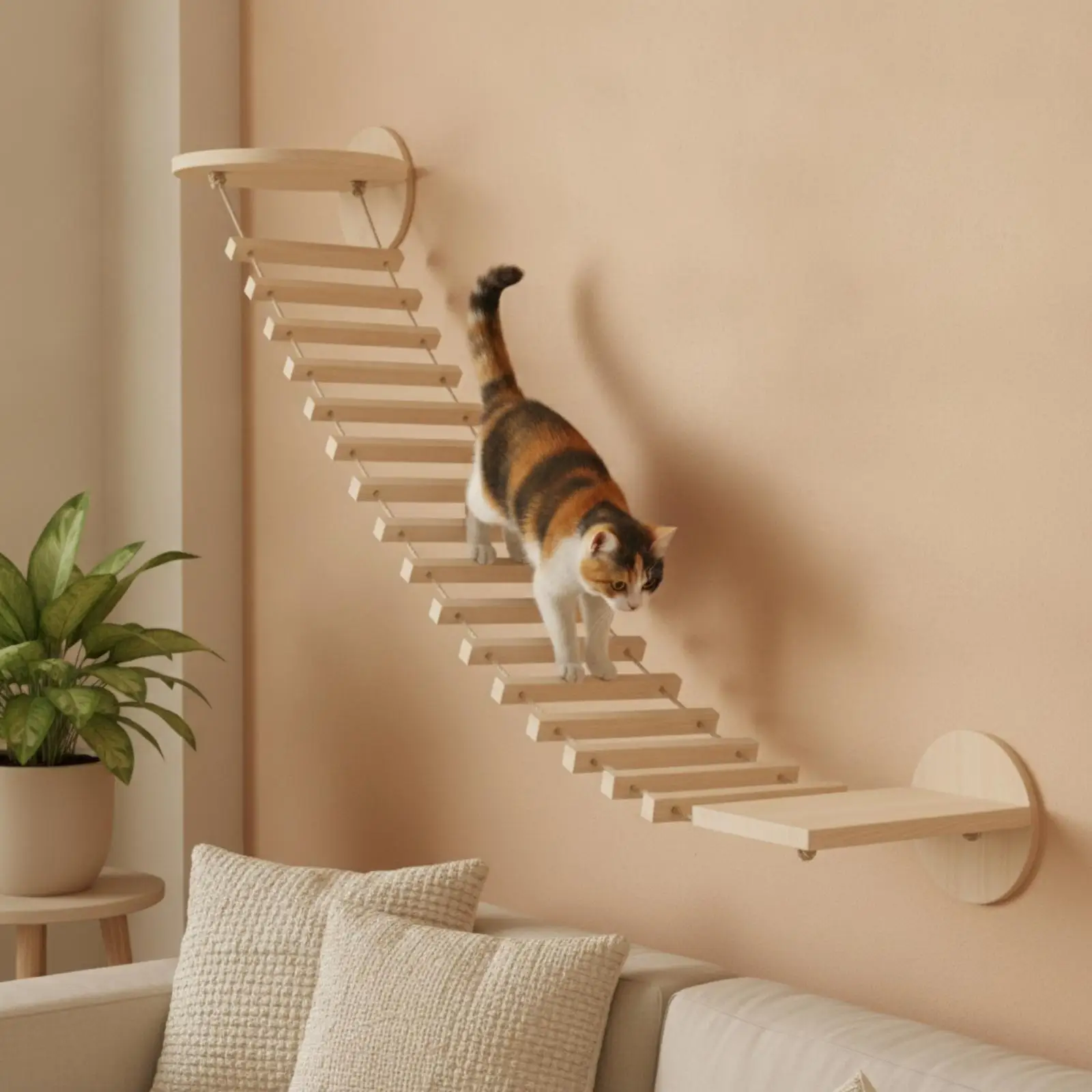 Hemp Rope Cat Climbing Ladder for Patio Balcony Vertical Playground Activity Climbing Frame
