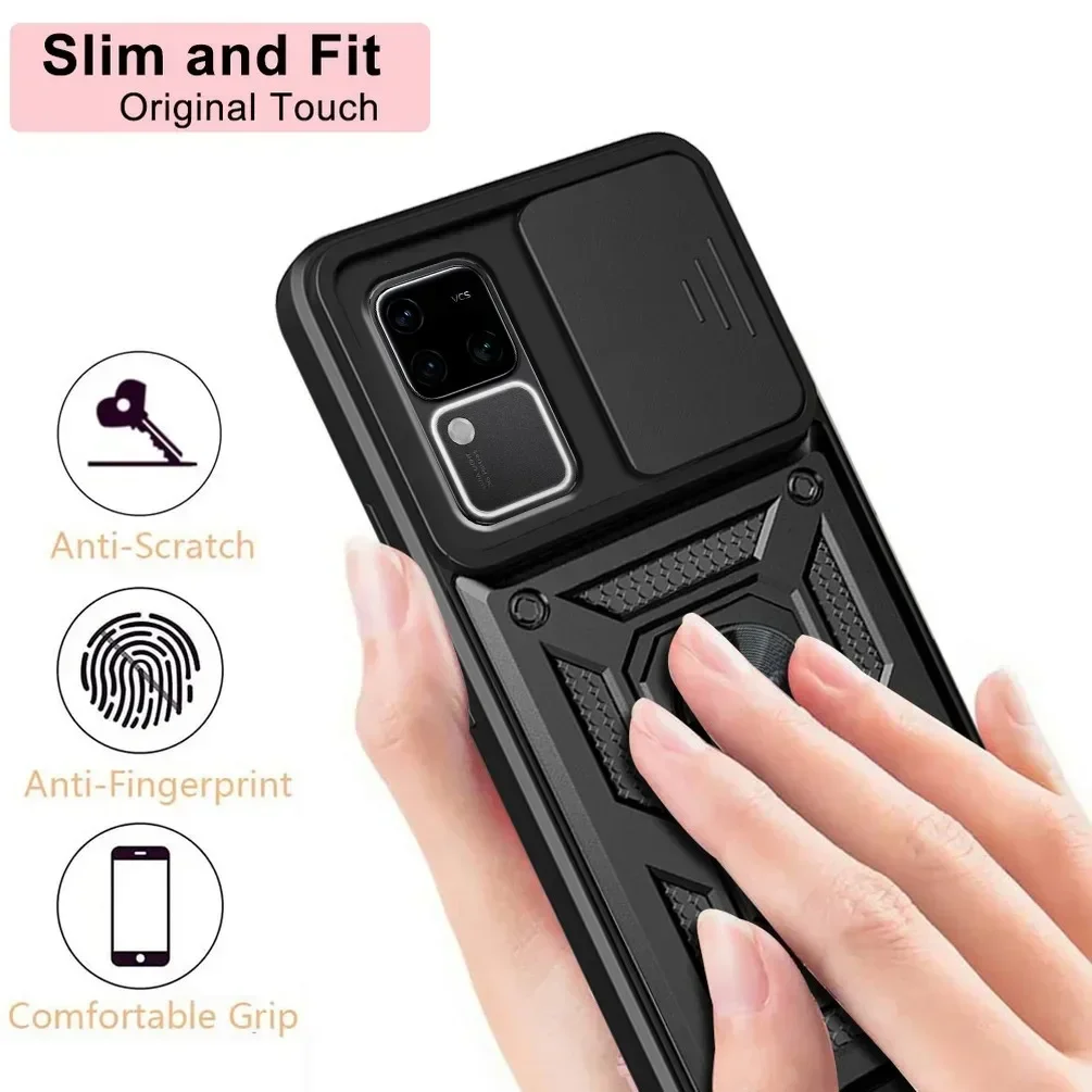 Funda de teléfono Armor para VIVO V30 Pro V40 Lite V29 V50 V27e, funda protectora de lente con anillo, soporte magnético, Fundas
