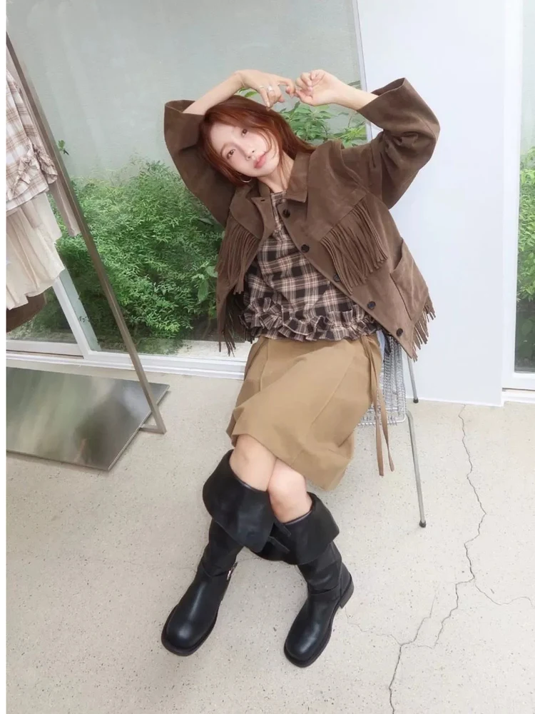 تنورة Sle عالية الخصر متوسطة الطول مع ربطة عنق على كلا الجانبين، تنورة لطيفة من القطن Ci للتنقل للنساء #3