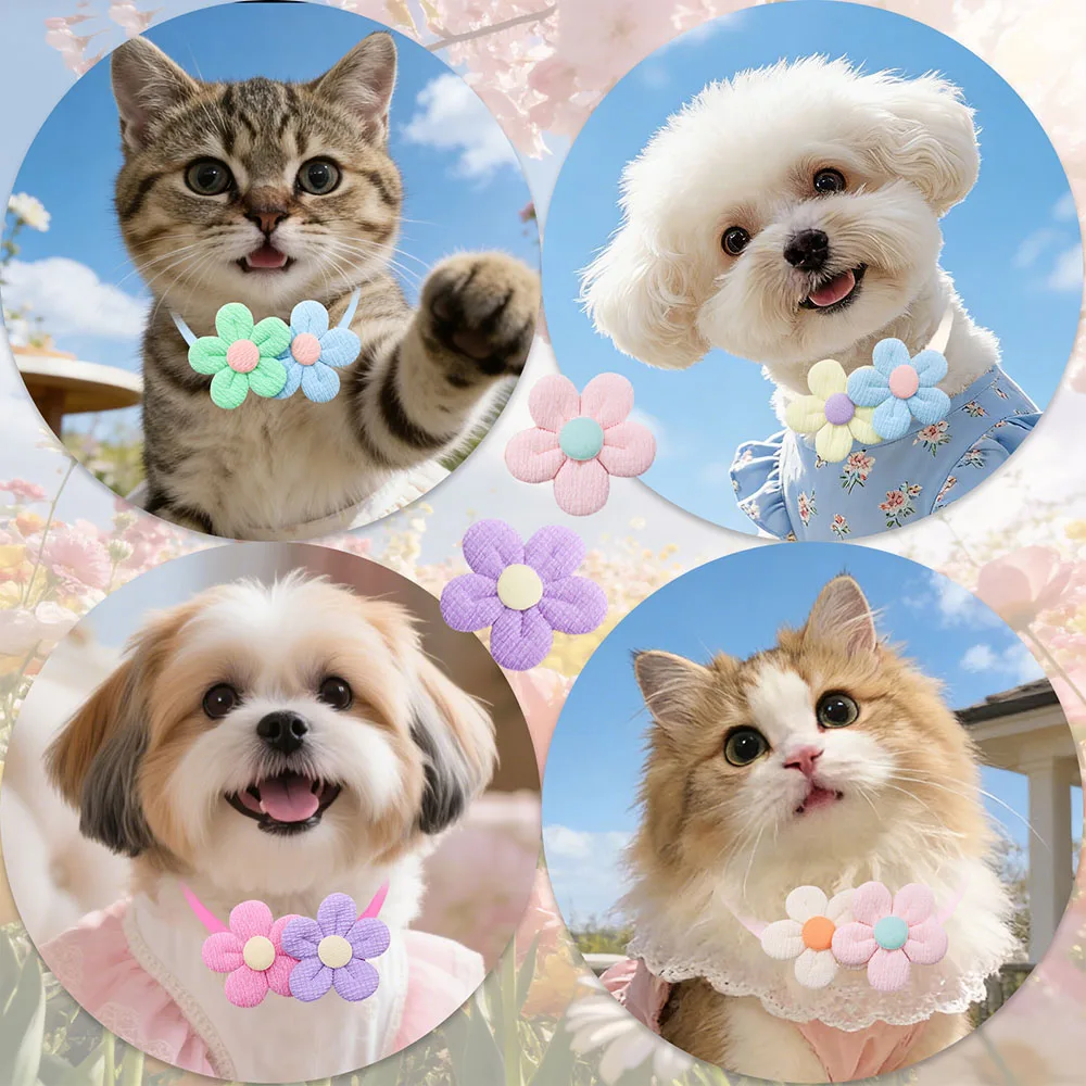10PCS Colorful Flower Dog Bowties Handmade Puppy Necklaces Adjustable Pet Dog Bow Ties Collars Fashion Pet Products For Dogs view 2