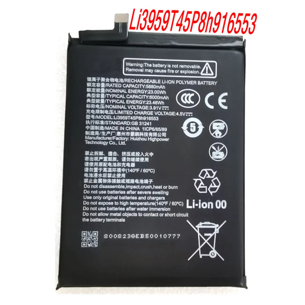 3.91V 6000mAh Li3959T45P8h916553 Replacement Battery for ZTE Voyage 41 N7530N Mobile Phone 1ICP6/65/89