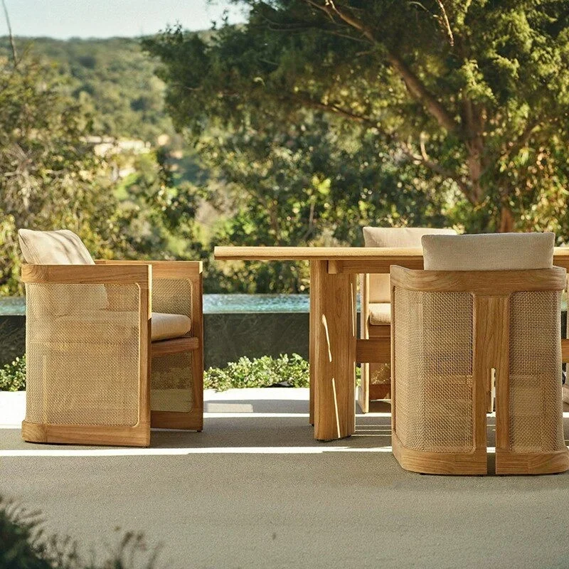 

*qz Modern Rattan Dining Chairs, Nordic Style Outdoor Courtyard Garden Rattan Table and Chair Set, Villa Hotel Customization