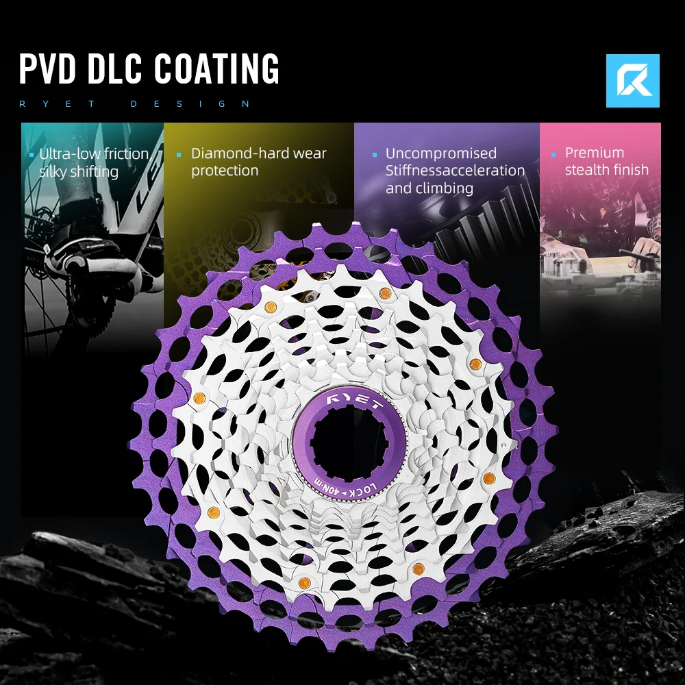 2026 RYET Colorful Titanium 12S Cassette 11-34T | 162g Ultralight CNC Flywheel for Shimano HG HUB Road Bike Sprocket
