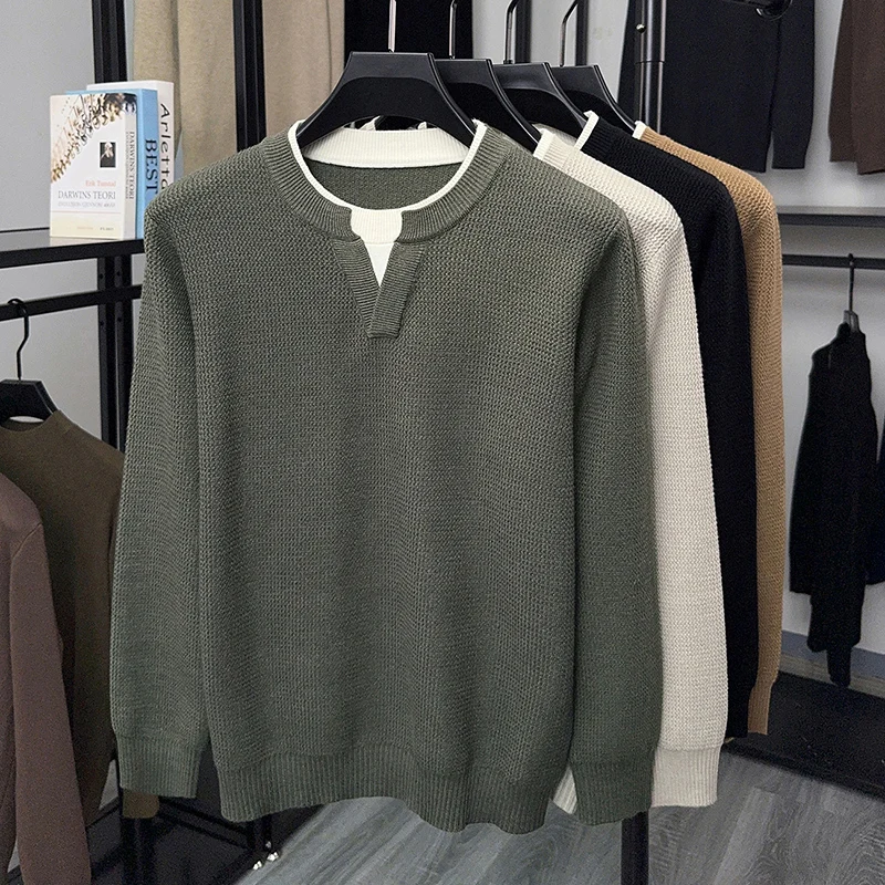 

High quality two-color round neck sweater men's autumn winter new trend simple solid color Korean youth casual warm knit pullove