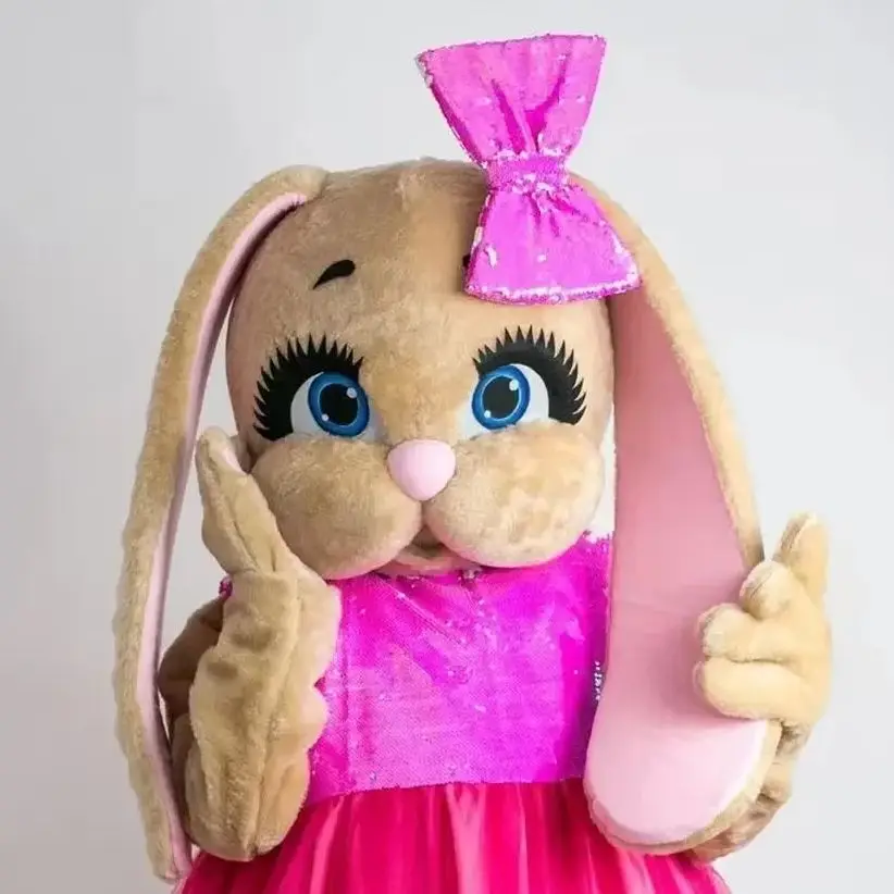 

New Brown Hare Lop Ear Rabbit Mascot Costume Pink Dress Role Play Wedding Halloween Carnival Party Event Adults Suits