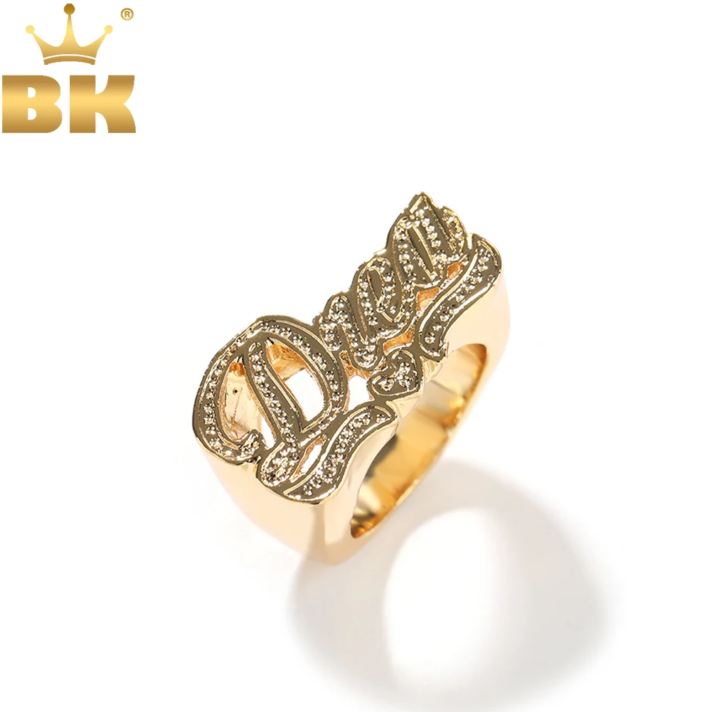 THE BLING KING Custom Name Ring For Men Zinc Alloy Iced Out Rhinestone Personalized Letters Party Rings Hiphop Jewelry For Gift