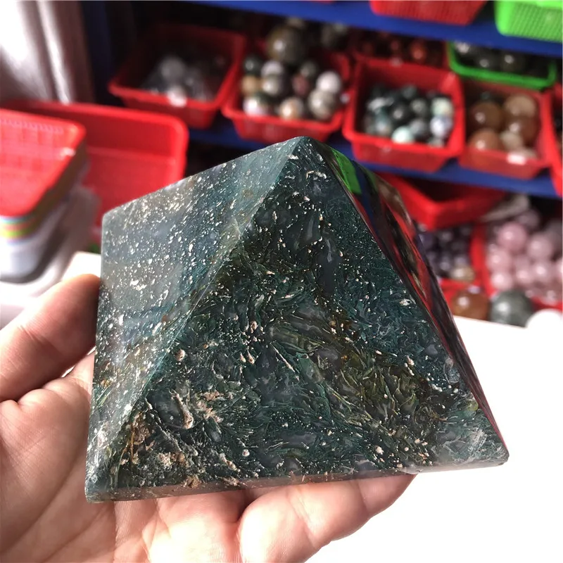 

756g Natural Polished Green Aquatic Gemstone Pyramid Home Decor