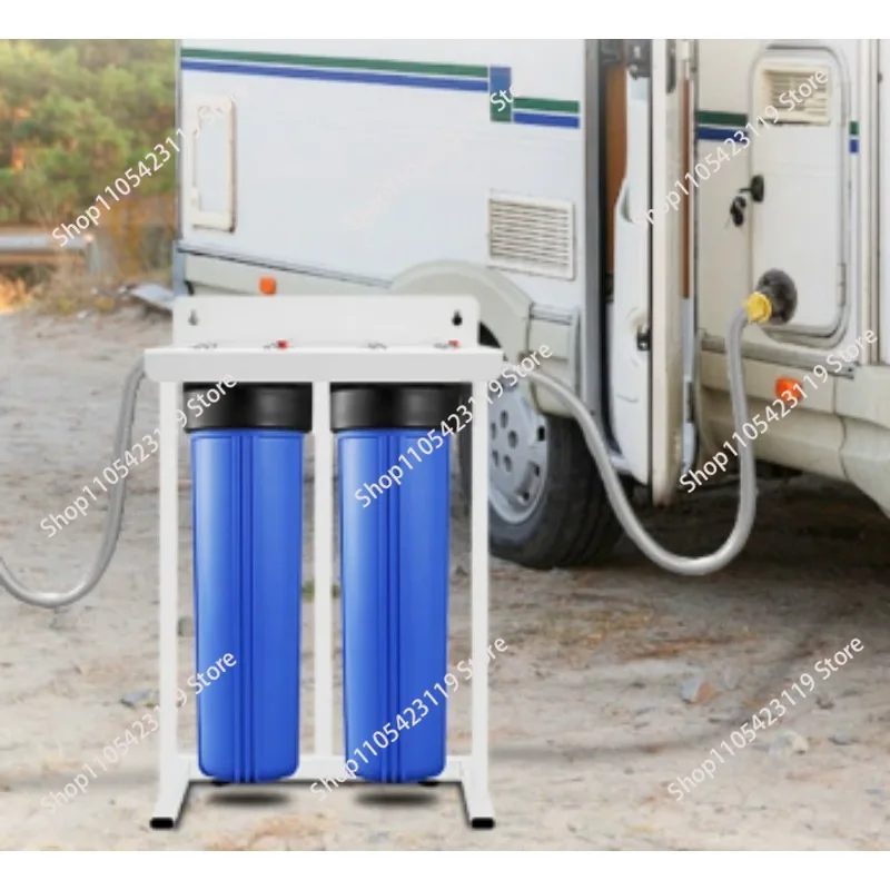 Water filtration system, 20-inch dual-stage filtration with wrench bracket, removes sediment, odor and rust.