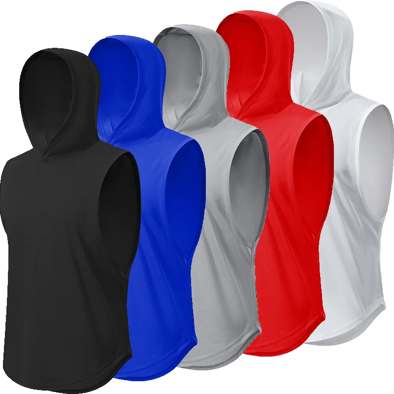 Plain Fitness Hooded running Tank Top Mens Solid Muslce Hoodies poure Cotton Blank Bodybuilding Sleeveless Vest Workout Singlets