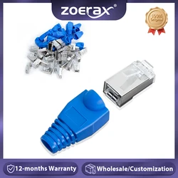 ZoeRax 50PCS RJ45 Cat6 CAT5E Shielded Pass Through Connector and Strain Relief Boots Gold-Plated 8P8C RJ45 Modular Plug