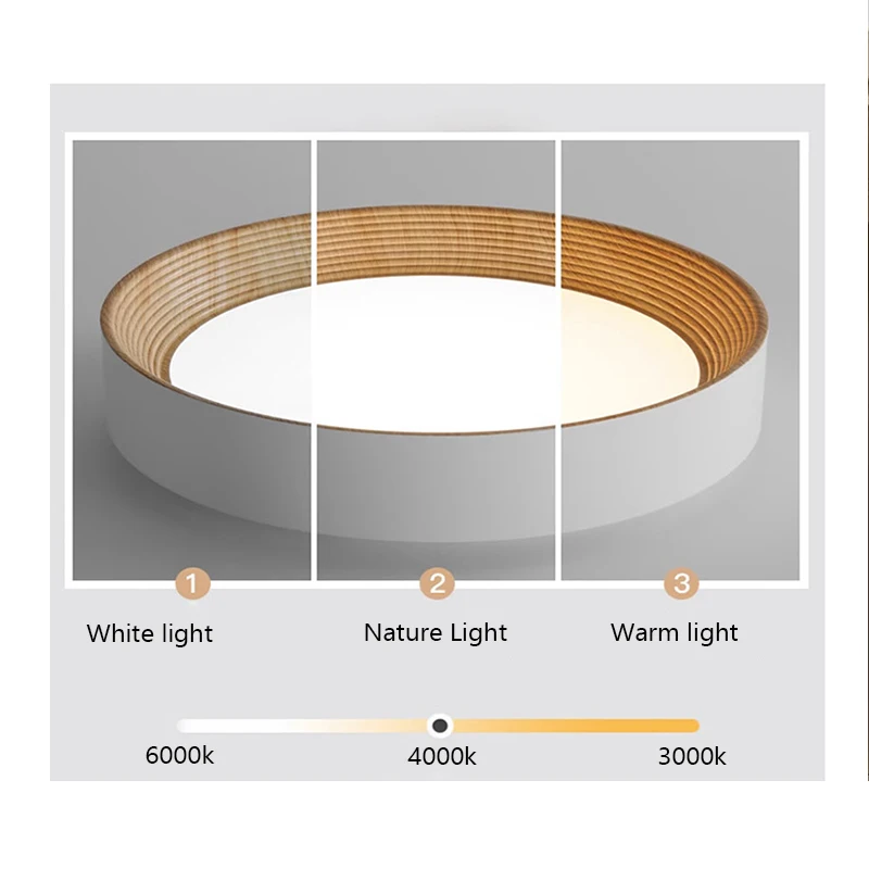 الحديثة مصباح السقف المستديرة الخشب الحبوب الملمس LED ثلاثي الألوان يعتم ثريا تركب بالسقف الممر غرفة الدراسة غرفة المعيشة المنزلي ديكور #5