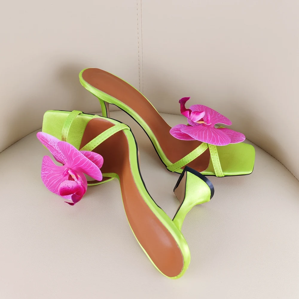 أحذية كعب مربع زهرة موضة شباشب كعب سميك أحذية النساء Zapatos Mujer